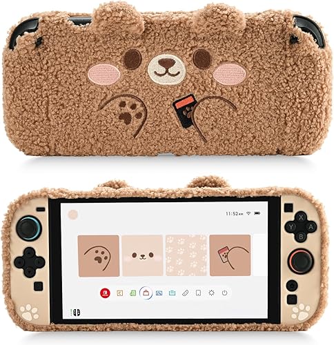 GeekShare Estuche de peluche compatible con Switch 2 (2025), cubierta protectora NS2 para consola Switch y controlador de agarre tipo oso de peluche