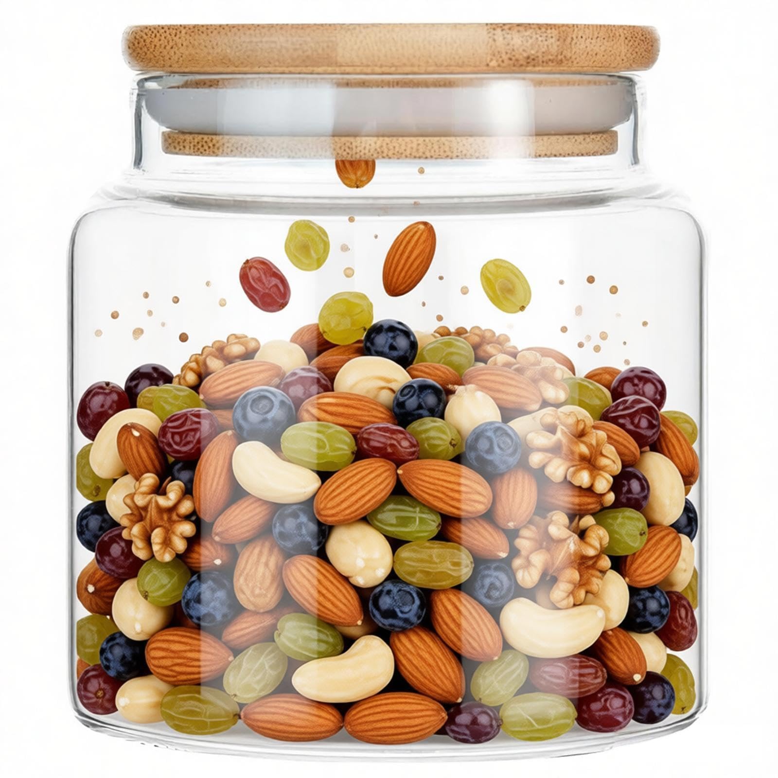 Muamax Transparent Clear Glass Storage Container Jar With Airtight Lid,480Ml/16Oz Candy Jar With Bamboo Lid, Airtight Sealed Canister, Stackable Clear Cylinder Bottle Pantry Jar ,Tea Coffee Sugar Bean Cookie Glass Jars
