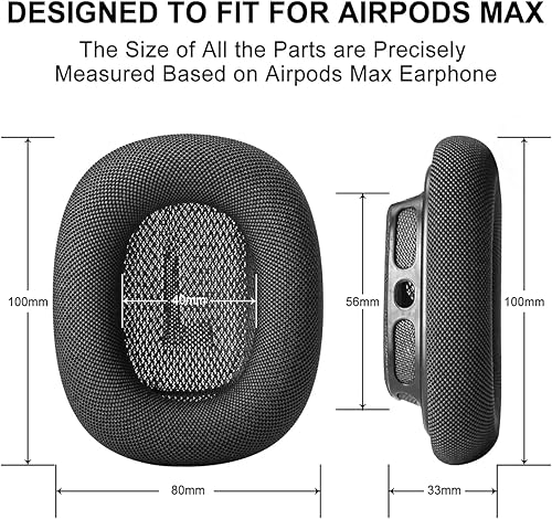 Miniatura 5 de Fundas de repuesto para almohadillas para Airpod Max, 1 par, malla de tela textil duradera con conexión magnética (negro)