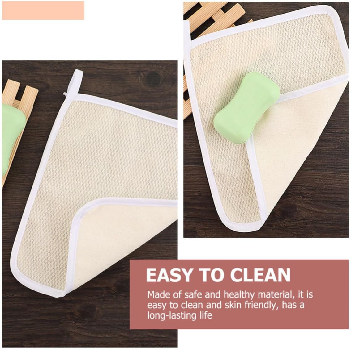 HOMSFOU Exfoliating Body Scrubber Towels for Shower Back Rubbing 4pcs with Nylon and Cloth Material, Beige Long Bath Towels Preventing Clogged Pores and Removing Horn