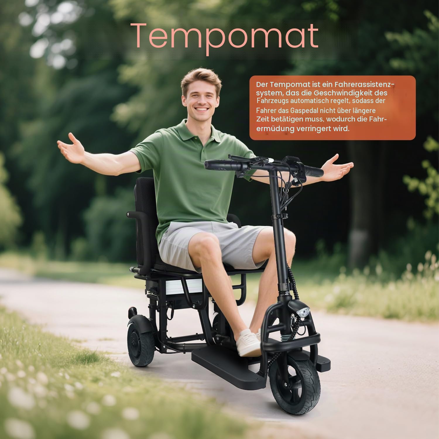 Verbessert Elektromobil für Senioren, 15km/h Elektromobil klappbar, Rollstuhl Elektrisch Faltbar, Reisemobilitätsroller Mit inklusive Rucksack und Staubbeutel, keine Montage erforderlich