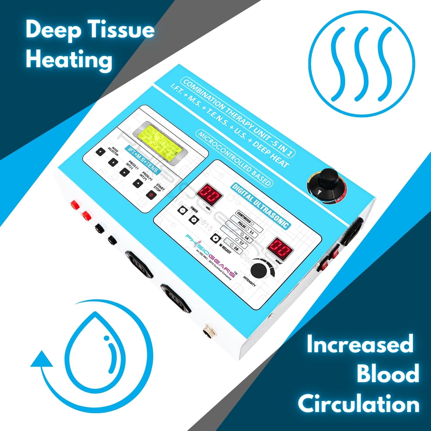 Physiogears 5 In 1 IFT MS Tens Ultrasonic Deep Heat Physiotherapy Machine Electrotherapy Combo Physiotherapy Machine with one Year Warranty For all Pain Relief Device (Electrode Pad) Physiogears 5 In 1 IFT MS Tens Ultrasonic Deep Heat Physiotherapy Machine Electrotherapy Combo Physiotherapy Machine with one Year Warranty For all Pain Relief Device (Electrode Pad)