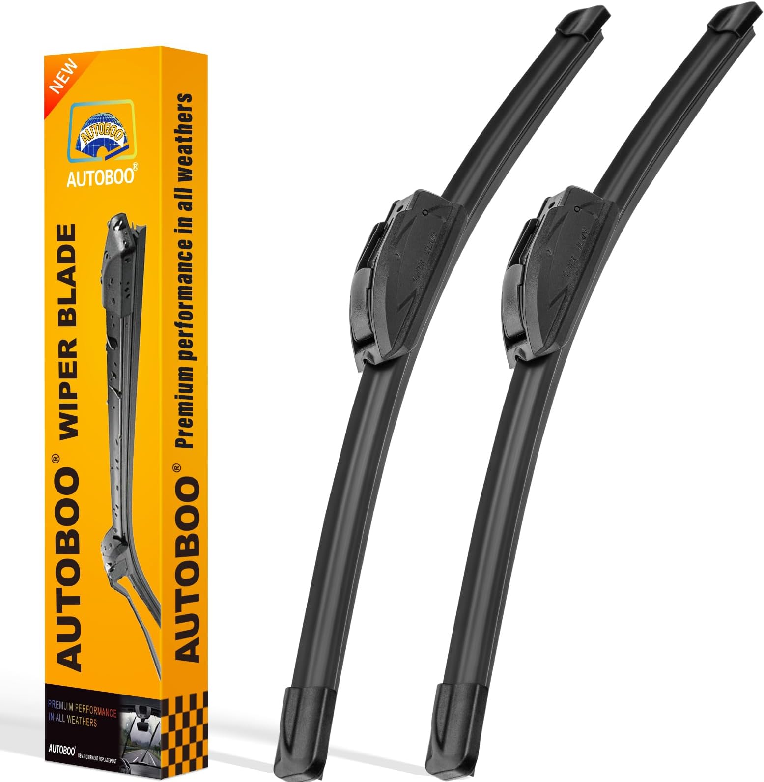 AUTOBOO OEM Quality 24" + 22" Premium All-Seasons Durable Stable And Quiet Windshield Wiper Blades 2 Pack (pair for front windshield)