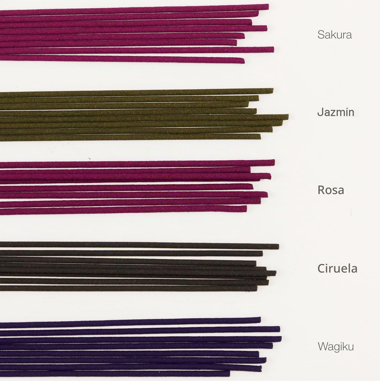 Asayu Japan Variedad de Varillas de Incienso Japonés Natural, Conjunto de 5 fragancias (Sakura, Jazmín, Rosa, Ciruelo y Wagiku) Hecho en Japón, Meditación Matutina y Nocturna
