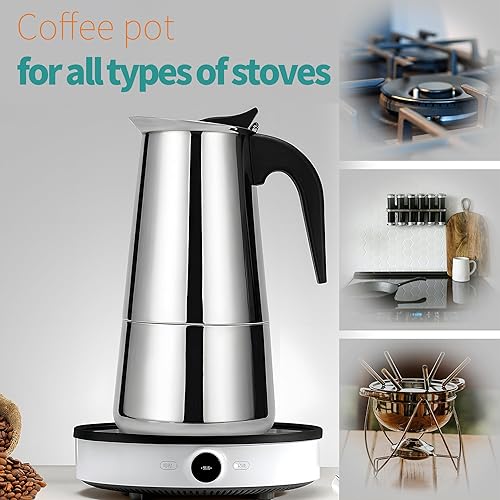 Miniatura 8 de Cafetera de acero inoxidable, tipo goteo, gran capacidad para la gran familia, hogar, oficina, campamento, trabajo con estufa de cerámica eléctrica,