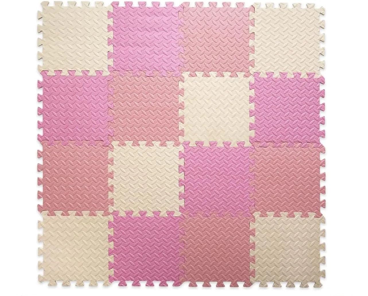 Tappetino da gioco in schiuma da 12 piastrelle, tappetino in schiuma EVA, tappeto da gioco quadrato, pavimento puzzle in schiuma colorata(Beige-pink-watermelon red)