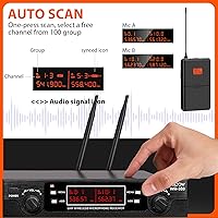 Vista 5 de 200-Channel Wireless Lavalier Microphone, Dual UHF Bodypack Cordless Lavalier Mic System Set, Auto Scan, Long Range 200-240Ft, 16 Hours Use Ideal