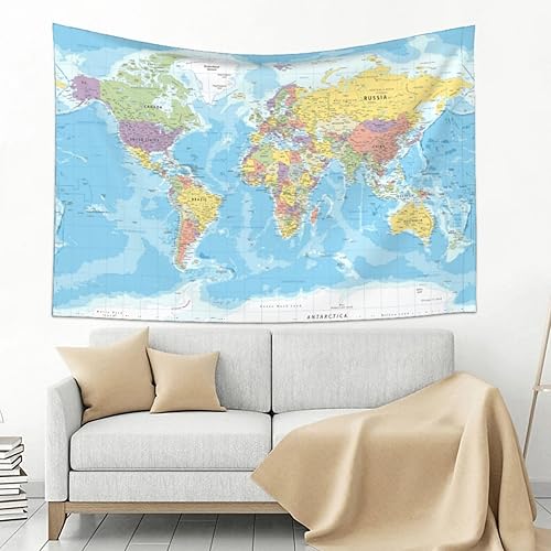 Miniatura 3 de MOUNDHONG Tapiz de mapa del mundo para colgar en la pared, tapiz de arte retro para pared, tapices de pared grandes para dormitorio, dormitorio
