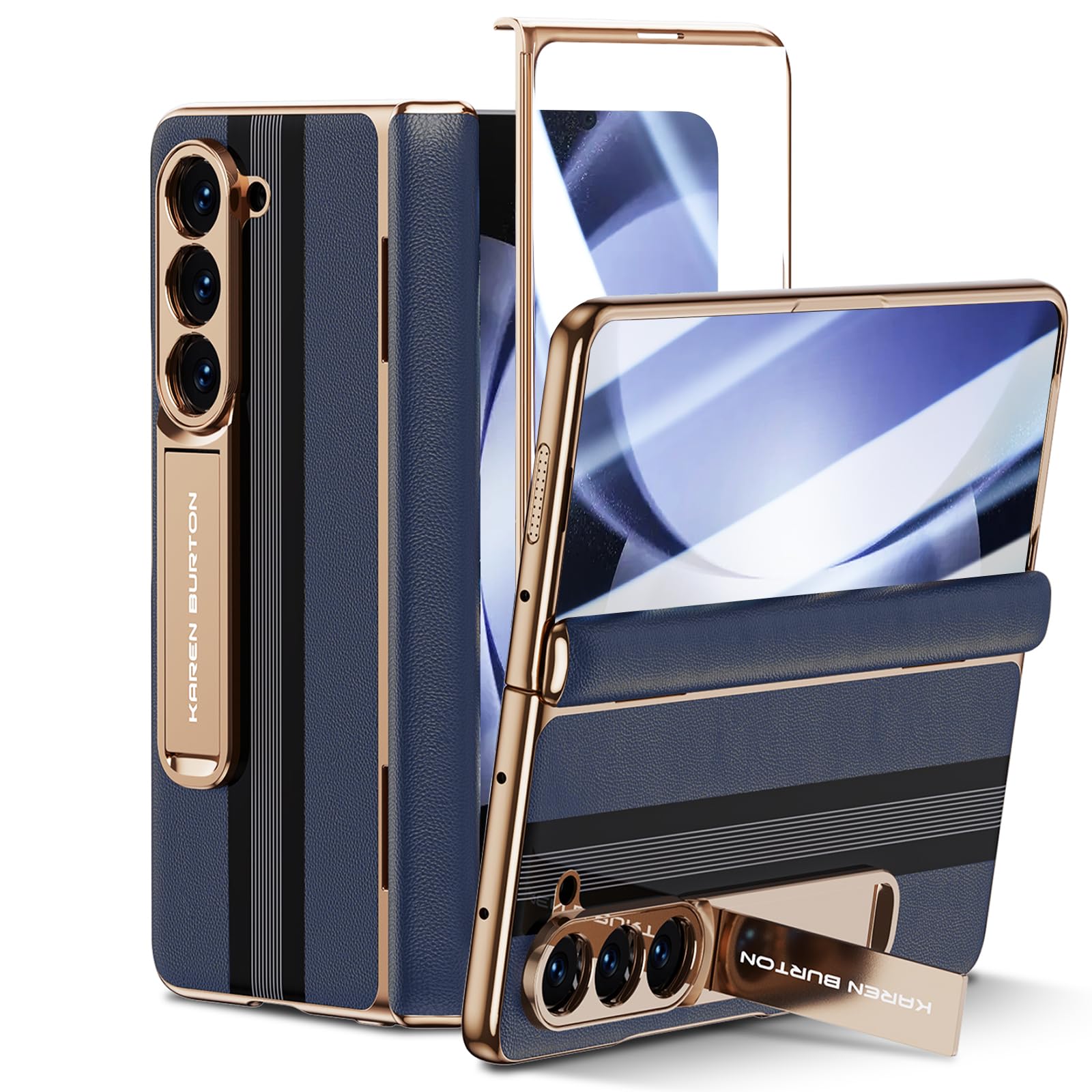 Kalernd for Samsung Galaxy Z Fold 5 Phone Case [Luxury Premier Genuine Leather] [Full Body Hinge Protection] [Built-in Screen Protector] [Kickstand