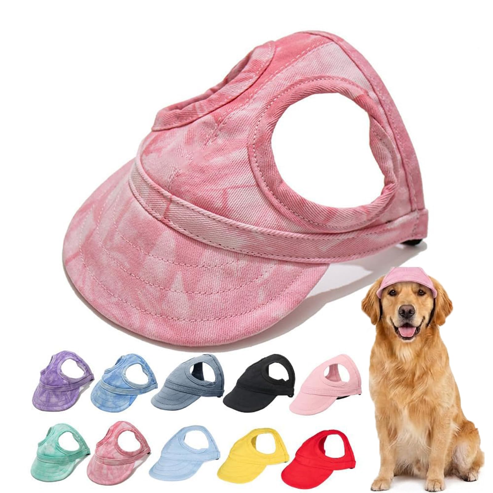 Dog Baseball Cap for Small Medium Dogs, Breathable Canvas Pet Sun Hat with Ear Holes, Adjustable & Anti-Slip Outdoor Visor (Cloud Pink,Small)