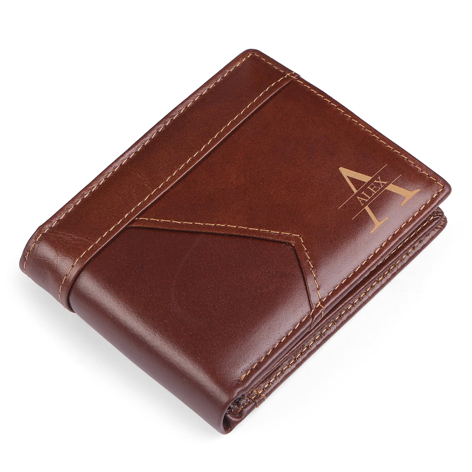 JISHANGXY Personalized RFID Leather Wallet for Dad – Custom Name & Initial Bifold – First Layer Cowhide with Gift Box – Father’s Day, Birthday, Christmas Gift from Son Daughter (Browse)