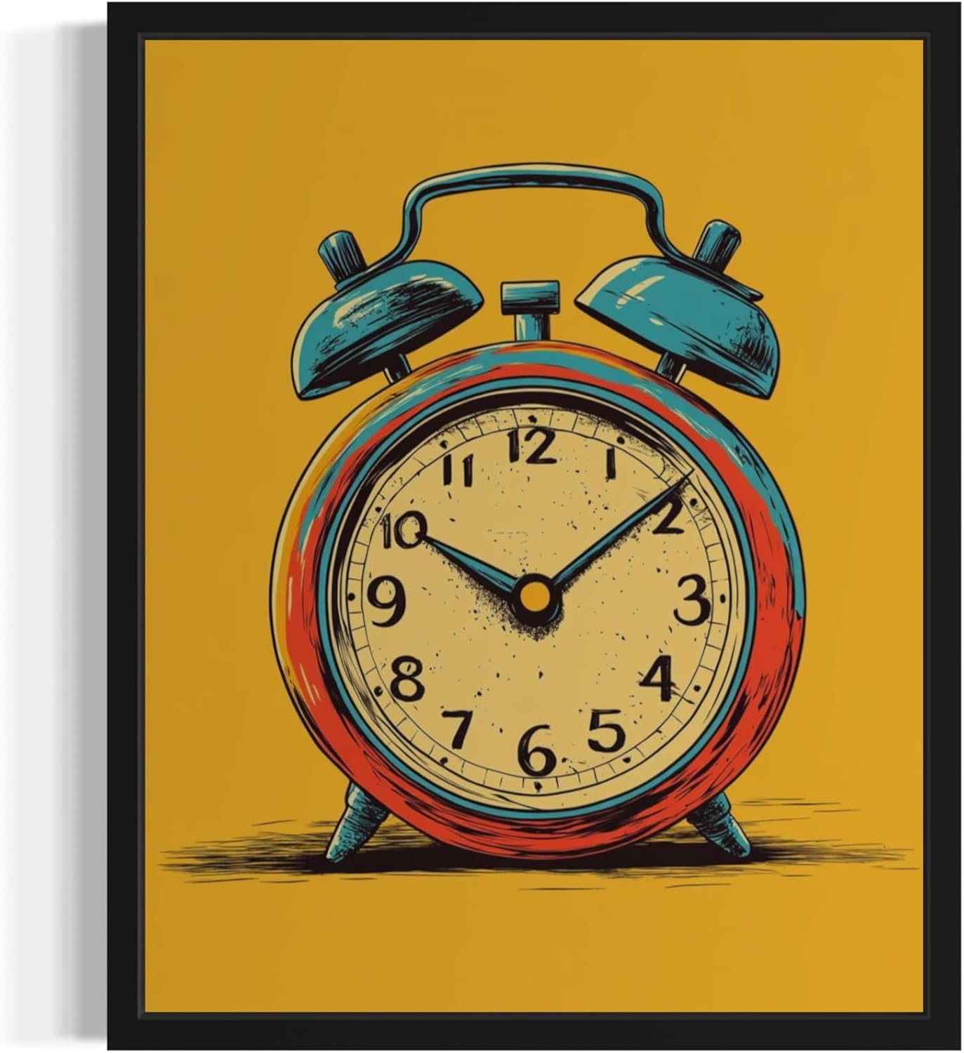 Alarm Clock Pop Art Poster Print, Vintage Retro Wall Art Decor Paintings Classic Artwork for Bedroom Living Room Decorations. 43 (Alarm Clock, 8 x 10 inches, Black Frame)