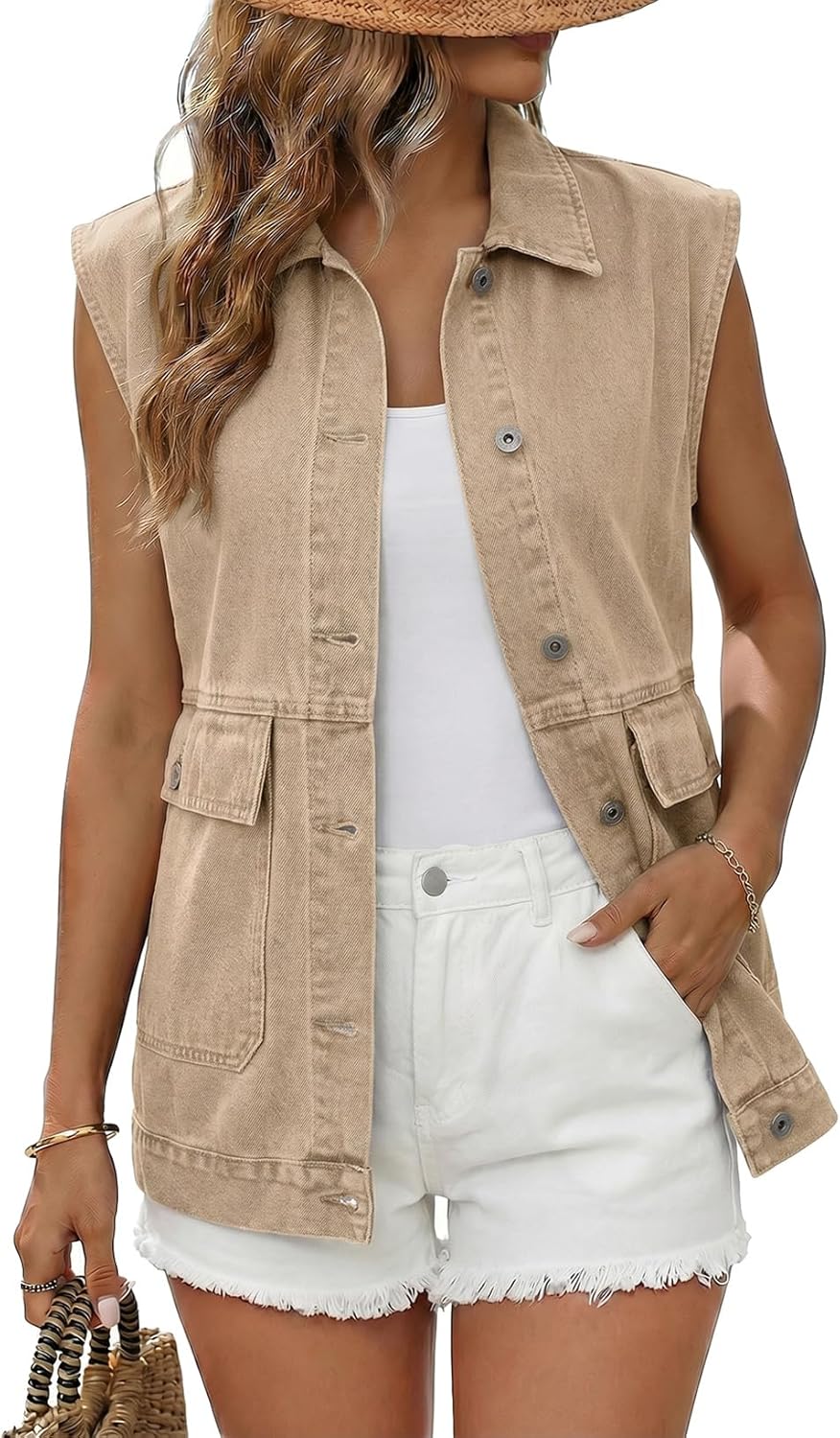 Dokotoo Women's Casual Denim Vest Sleeveless Jacket Vest with Pockets