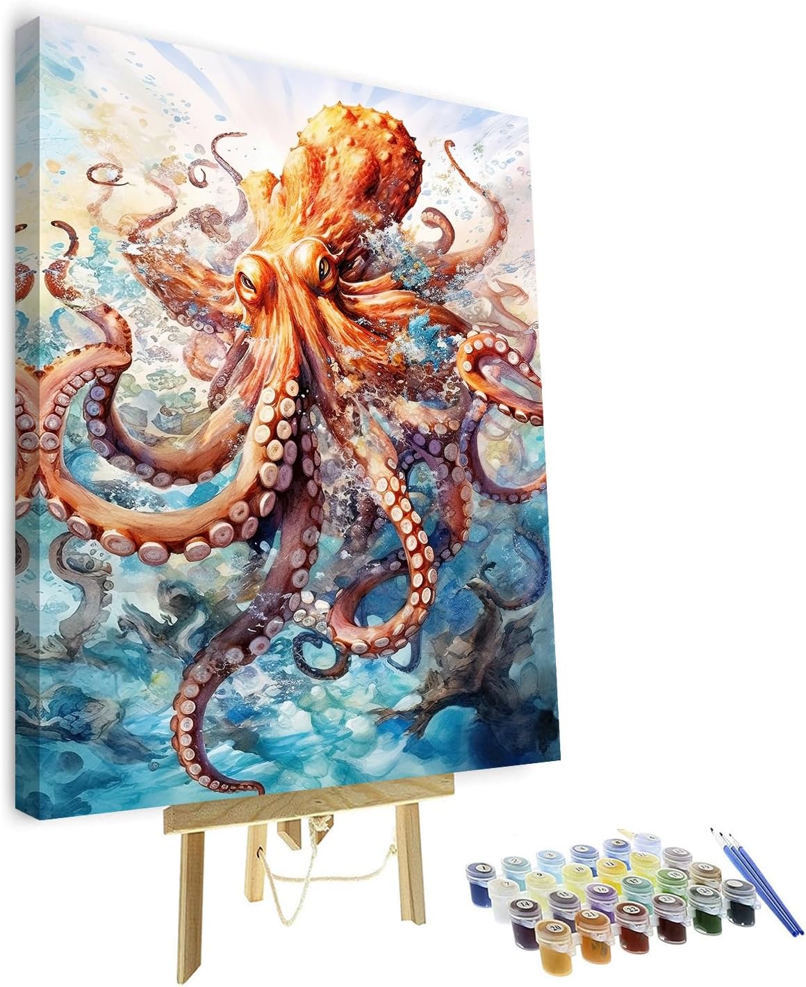 TUMOVO Paint by Numbers for Adults - Octopus Sea Animals DIY Oil Painting Kit - Sea View Adult Paint by Number - Framed Gift, 16 x 20 Inch