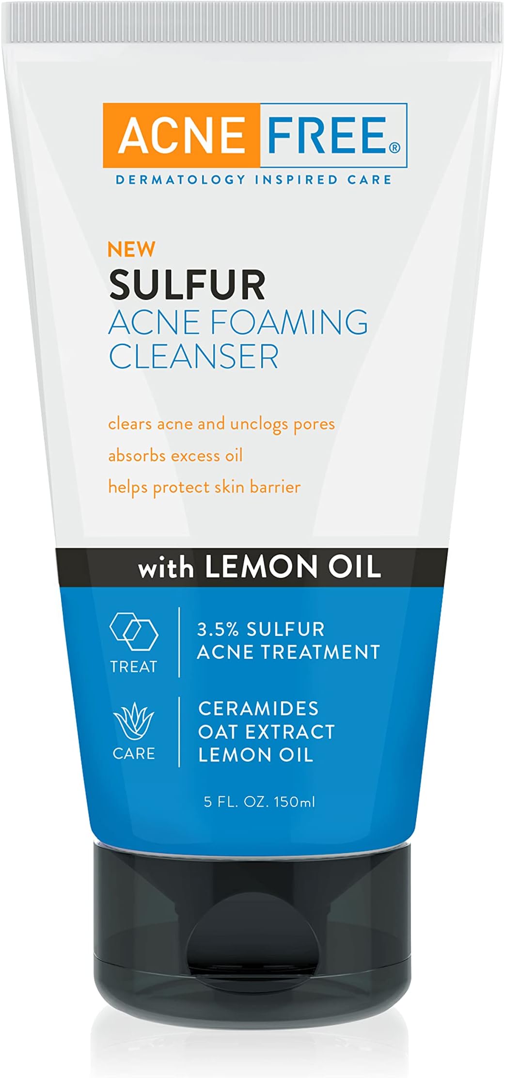 Acne Free Sulfur Acne Foaming Cleanser with Lemon Oil, and Oat Extract, 5 Ounces
