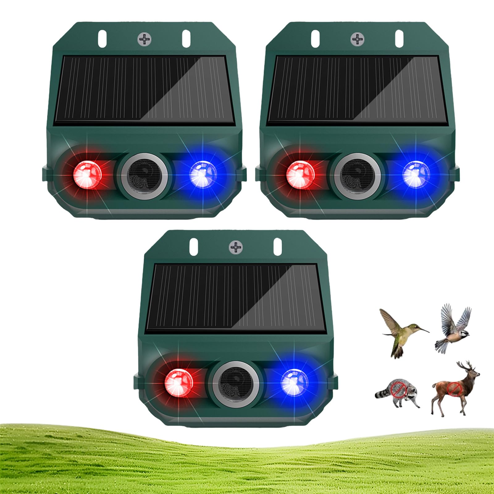 Répulsif pour animaux ultrason solaire avec lumière clignotante 3pcs