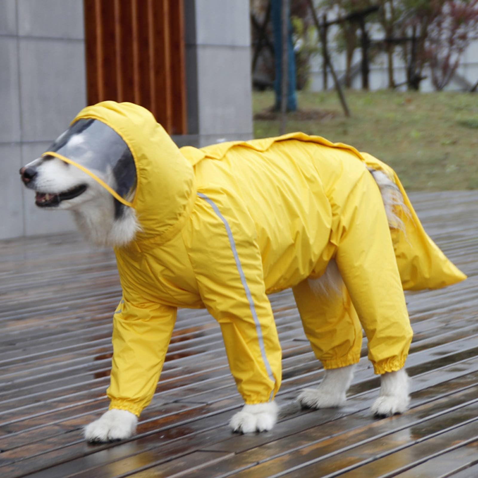 predolo 1 Pezzo Impermeabile Canino Antipioggia Tuta Cappuccio Trasparente Copertura Integrale Cerniera Posteriore Strisce Riflettenti Protezione Coda, Yellow, 12XL
