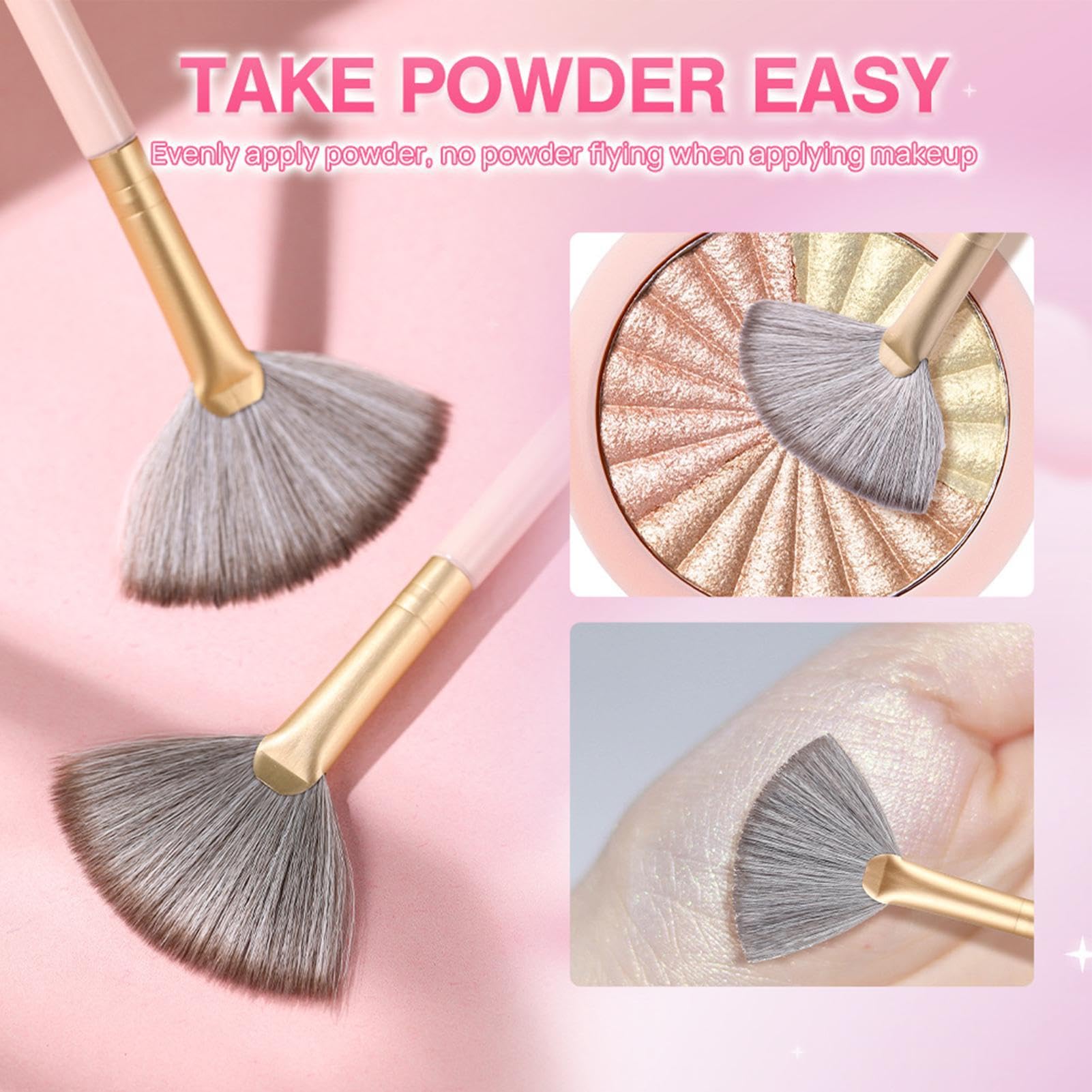 5 Pieces Fan Brush,Highlighter Brush Makeup,Fan Highlighter Brush Makeup Brush For Blush,Soft Bristle Contour Brushes Sculpt Blush Tool For Cheeks Sculpting