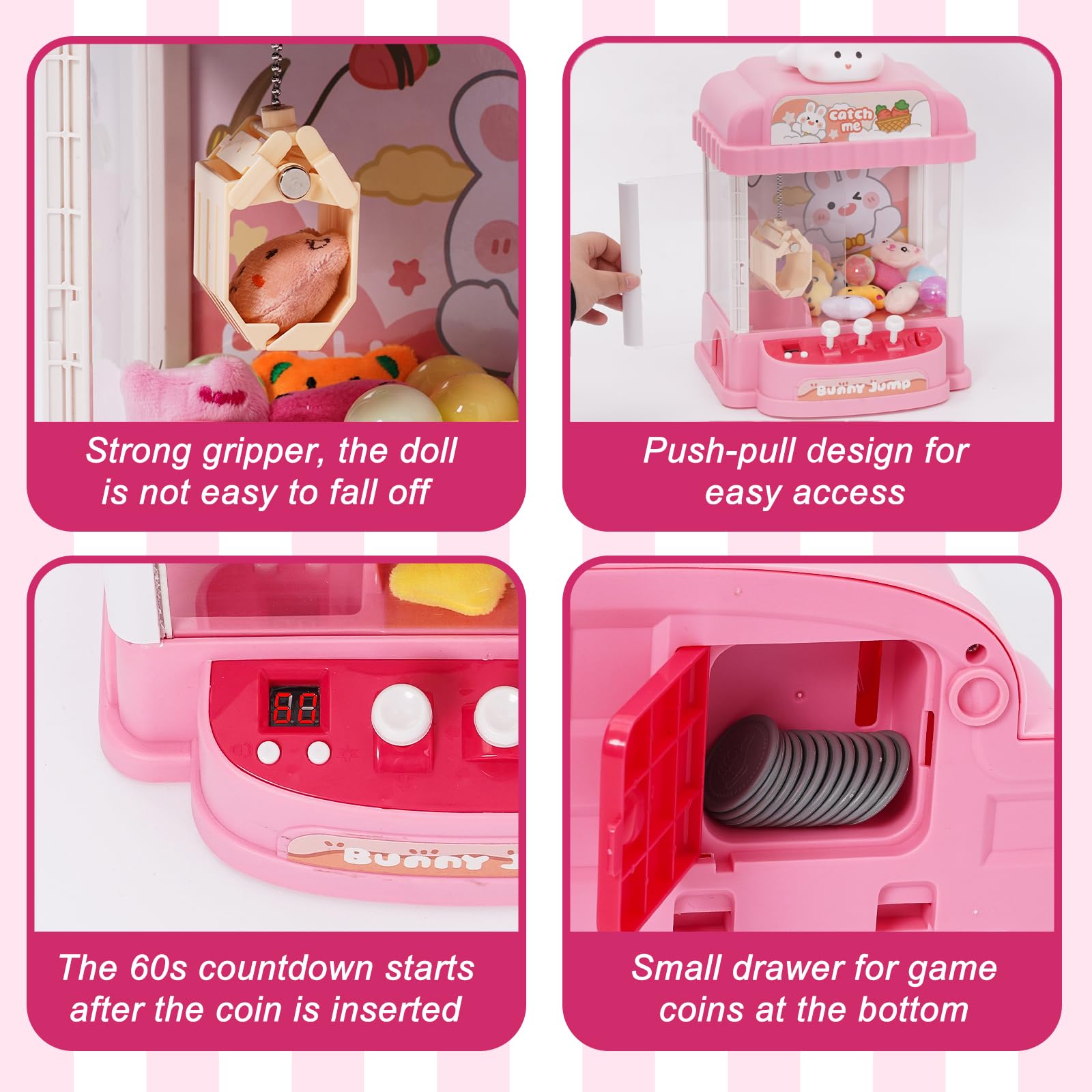 Claw Machine Toy Set Claw Machine Mini Doll Grabber with Light and Music Interactive Toy Crane Game with 10 Dolls ,10 Twist Arcade Machines Toys Catching Machine for 3 4 5 6+ - Image 3