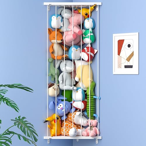 Corner Stuffed Animal Storage Toy Organizer - Kids Room Stuffed Animal Holder Length Adjustable Plushie Toys Shelf - Large Corner Plush Toys Storage