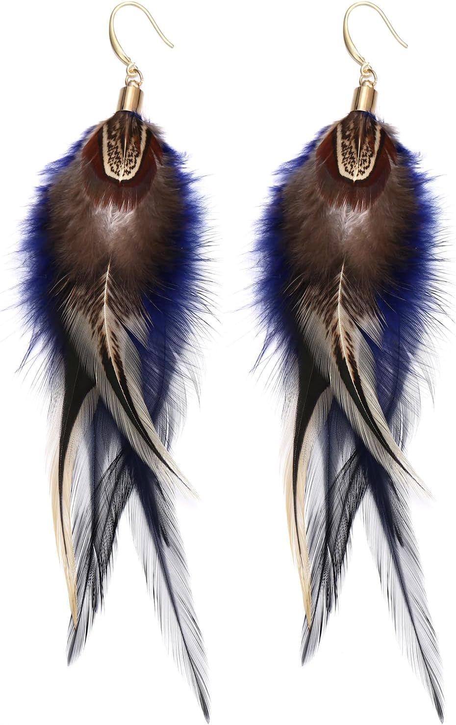 lureme Bohemian Style Multicolor Pheasant Feathers Dangle Earrings Large Feather Drop Earrings(er006405)