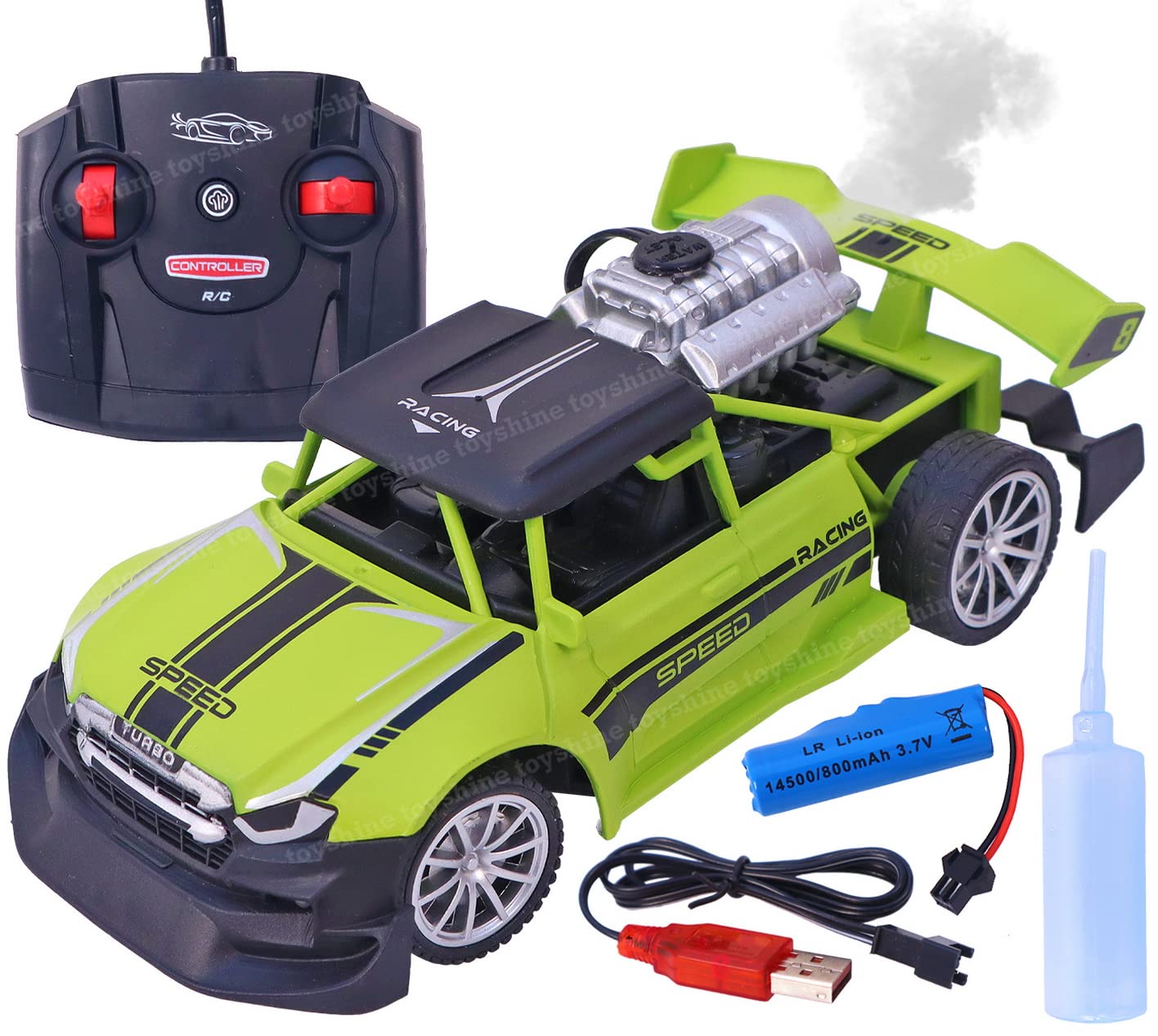 Toyshine Spray Function Remote Control Car, Light Up RC Cars Racing Sports  Car 1:20 Scale Toy Vehicle, Birthday Present for Kids Boys Girls Green