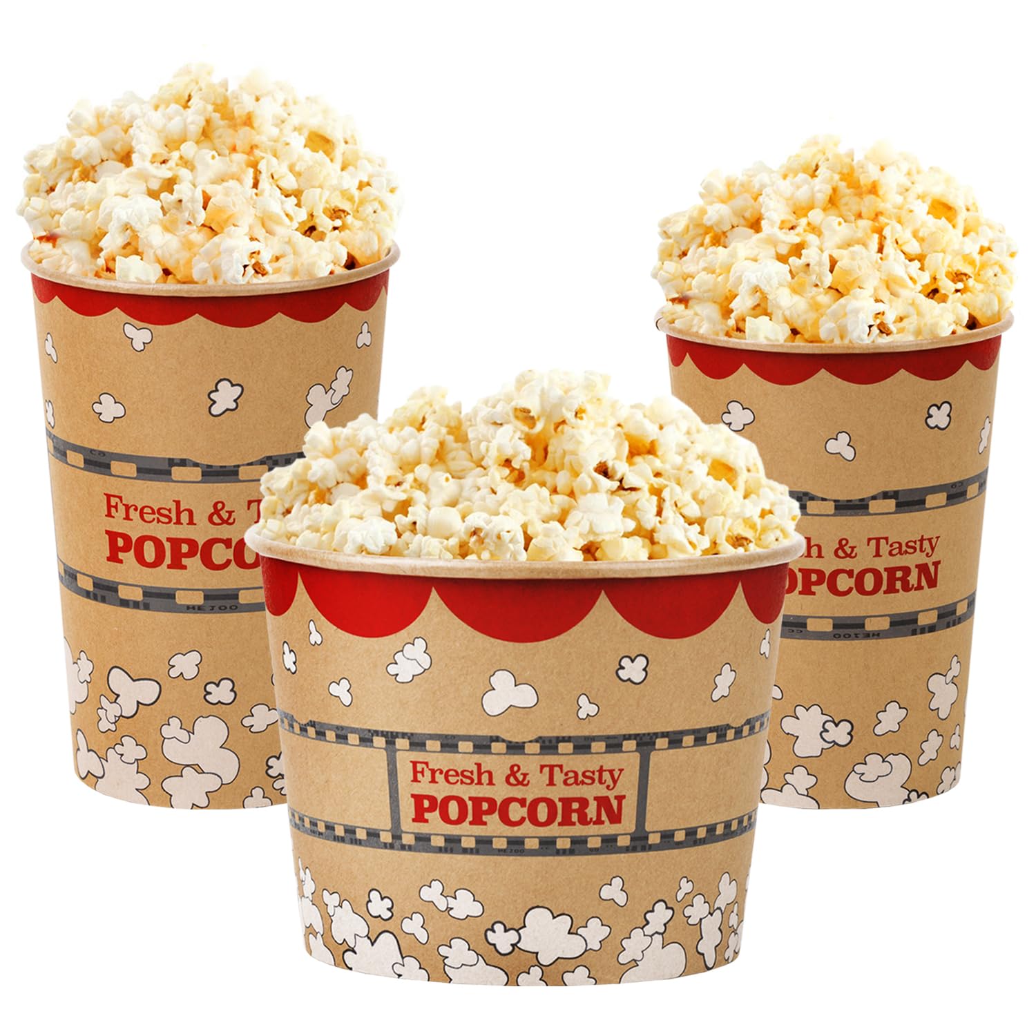 25-pcs 85 ounce + 50 pack of each (46 + 64 oz) Kraft Popcorn Buckets Bundle