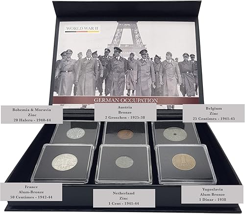 Miniatura 10 de Moneda mundial de la Segunda Guerra Mundial - 6 monedas utilizadas durante la 2 Guerra Mundial por Aliados y Axis (1939-1945). Recuerdos especiales