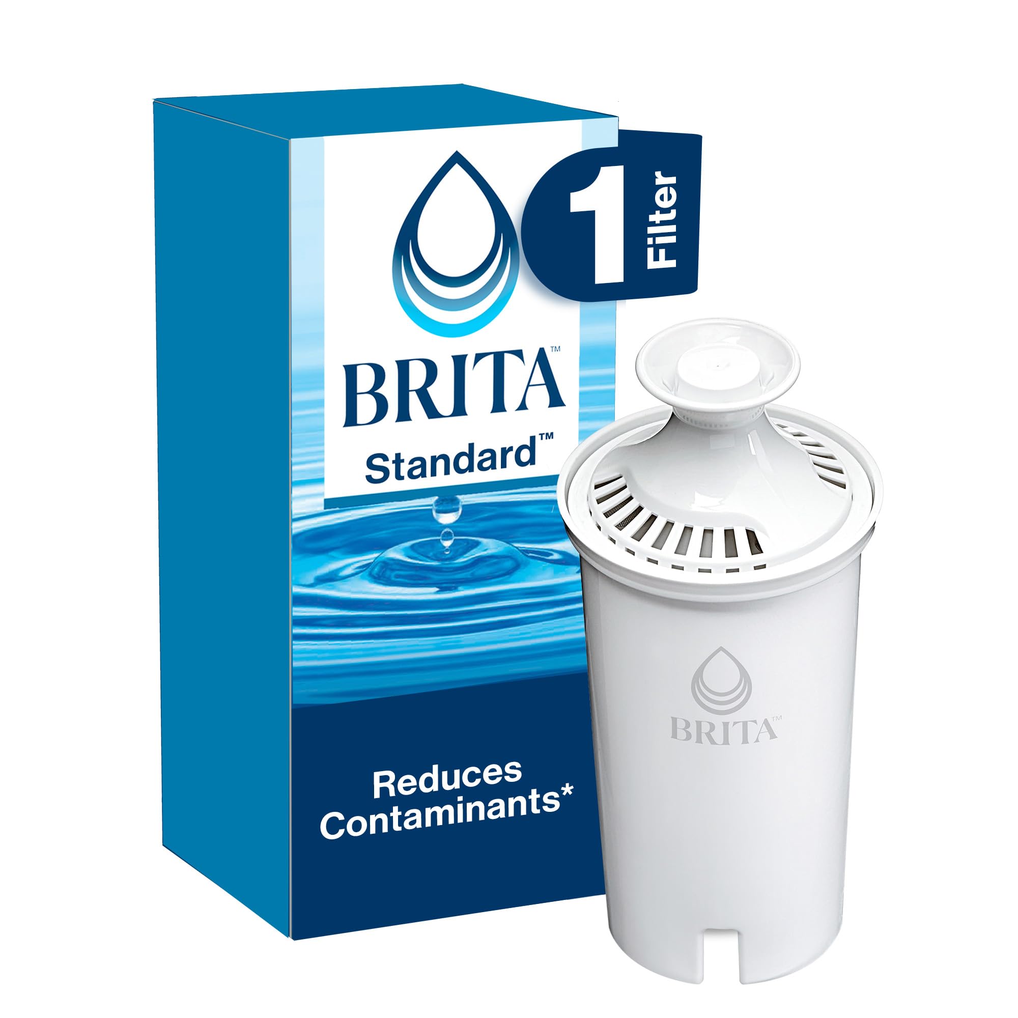 Brita Standard Water Filter, BPA-Free, Replaces 1,800 Plastic Water Bottles a Year, Lasts Two Months or 40 Gallons, Includes 1 Filter, Kitchen Essential