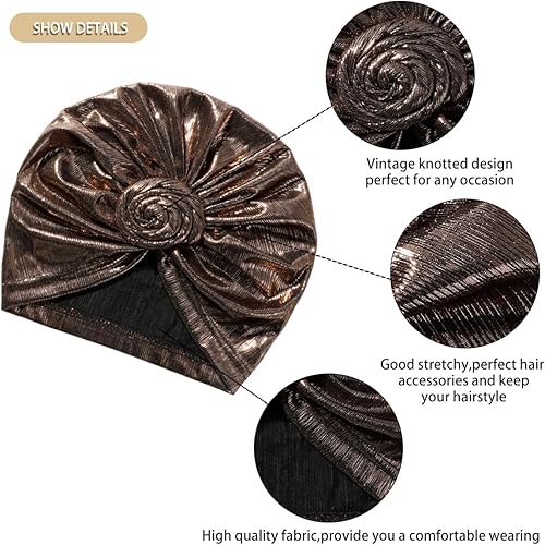 Miniatura 2 de Artilady - Gorras turbante elásticas para mujeres - Pañuelos africanos de nudo suaves, gorro preatado, envoltura de cabello preatada para mujeres