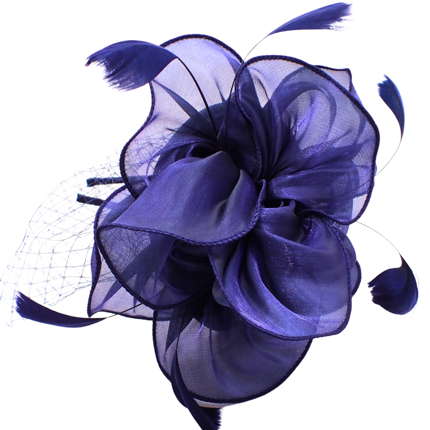 Topkids Accessories Girls Navy Fascinators Chiffon Fascinator Wedding Hat Ascot Hats Net Veil Fascinator Hairband Attached To Metal Aliceband For Ladies, Women (Navy)