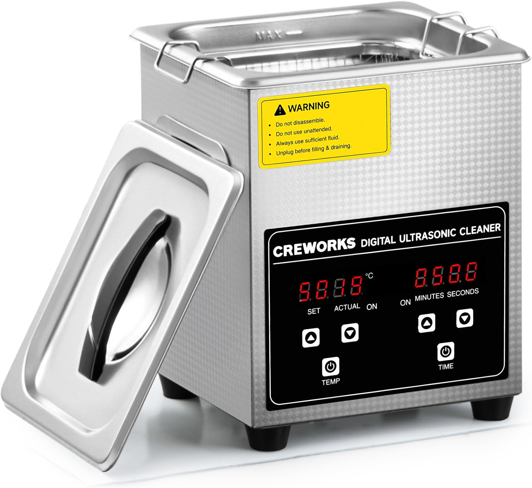 CREWORKS Ultrasonic Cleaner 2L 60W Professional Jewelry Cleaner with Heating and Timer, Digital Ultrasonic Cleaner for Watches with Glasses Holder