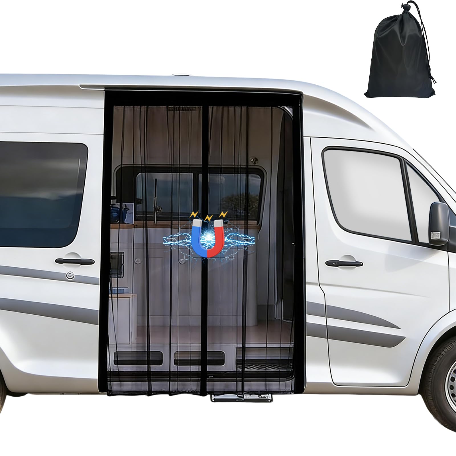 W&H Van Bug Screen with Magnetism,180 * 150cm,for Mercedes Sprinter,Volkswagen Crafter,VW T5 T6,Ford Transit,RAM Promaster, Magnetics on All Four Sides for Van Life Essentials
