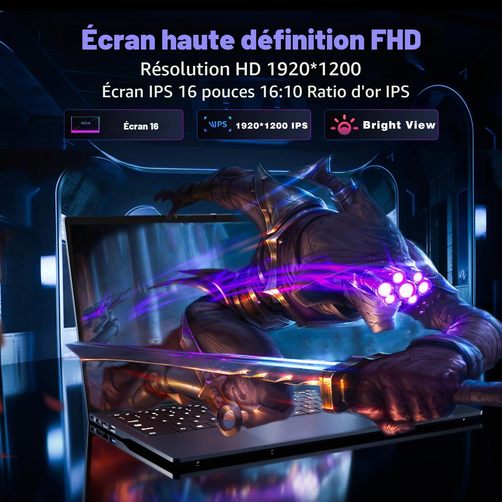 16 Pouces Ordinateur Portable avec Core i5 8210Y Processeur, Win 11 PC Portable 16Go RAM 512Go SSD, Laptop écran 1920 x 1200 IPS, RJ45, USB 3.0, HDMI, BT 5.0, WiFi 5 Pavé Numérique Rétroéclairé