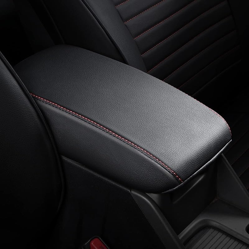 Capa de apoio de braço do console AOMSAZTO para Ford Fusion – preta com costura vermelha