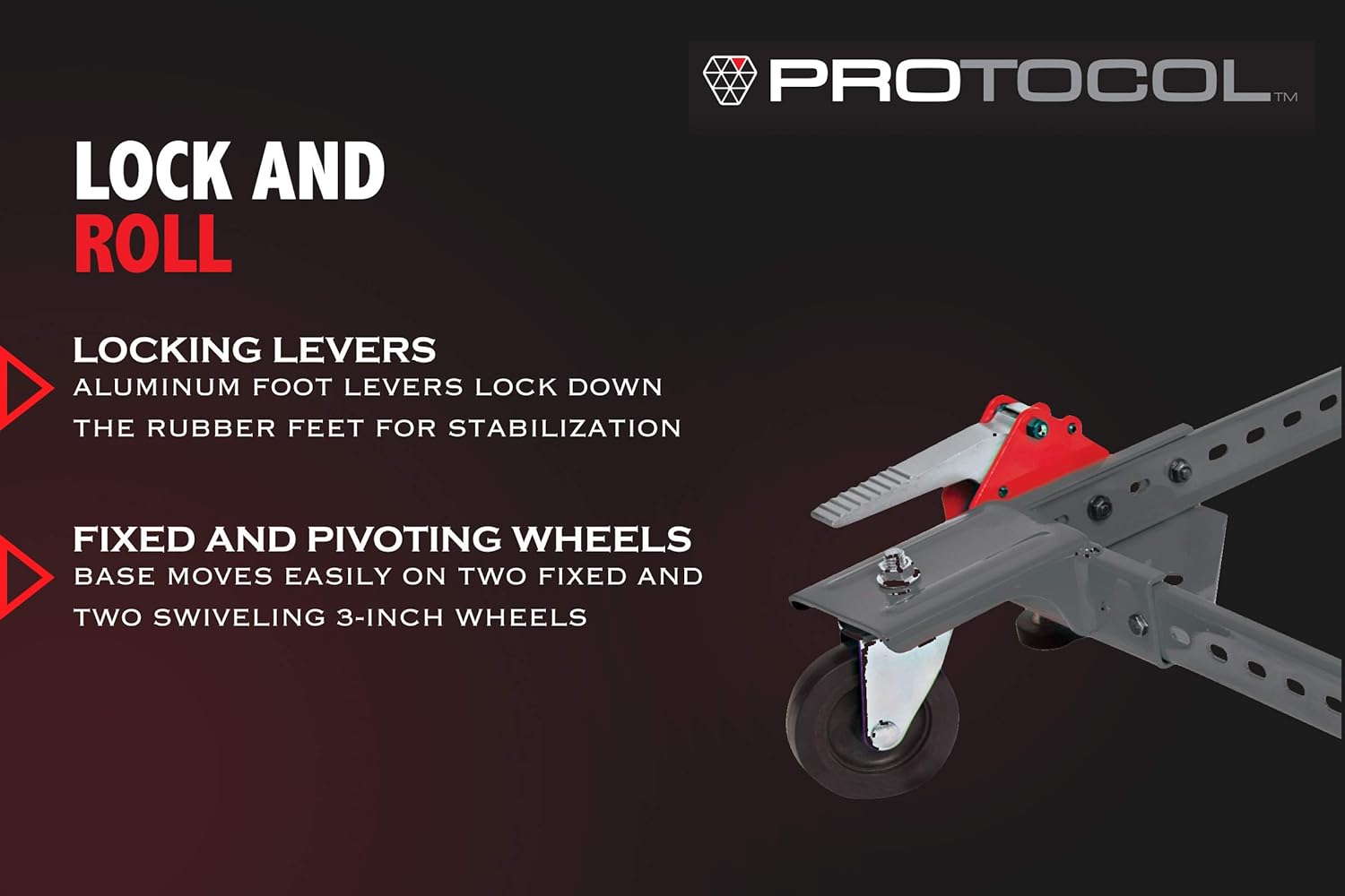 PROTOCOL Equipment Universal Rolling Base for Large Power Tools and Machinery, Durable Steel Construction, Adjusts from 12 inches to 33 inches, Foot Levers Lock for Stability, 400 lb. Capacity - - 