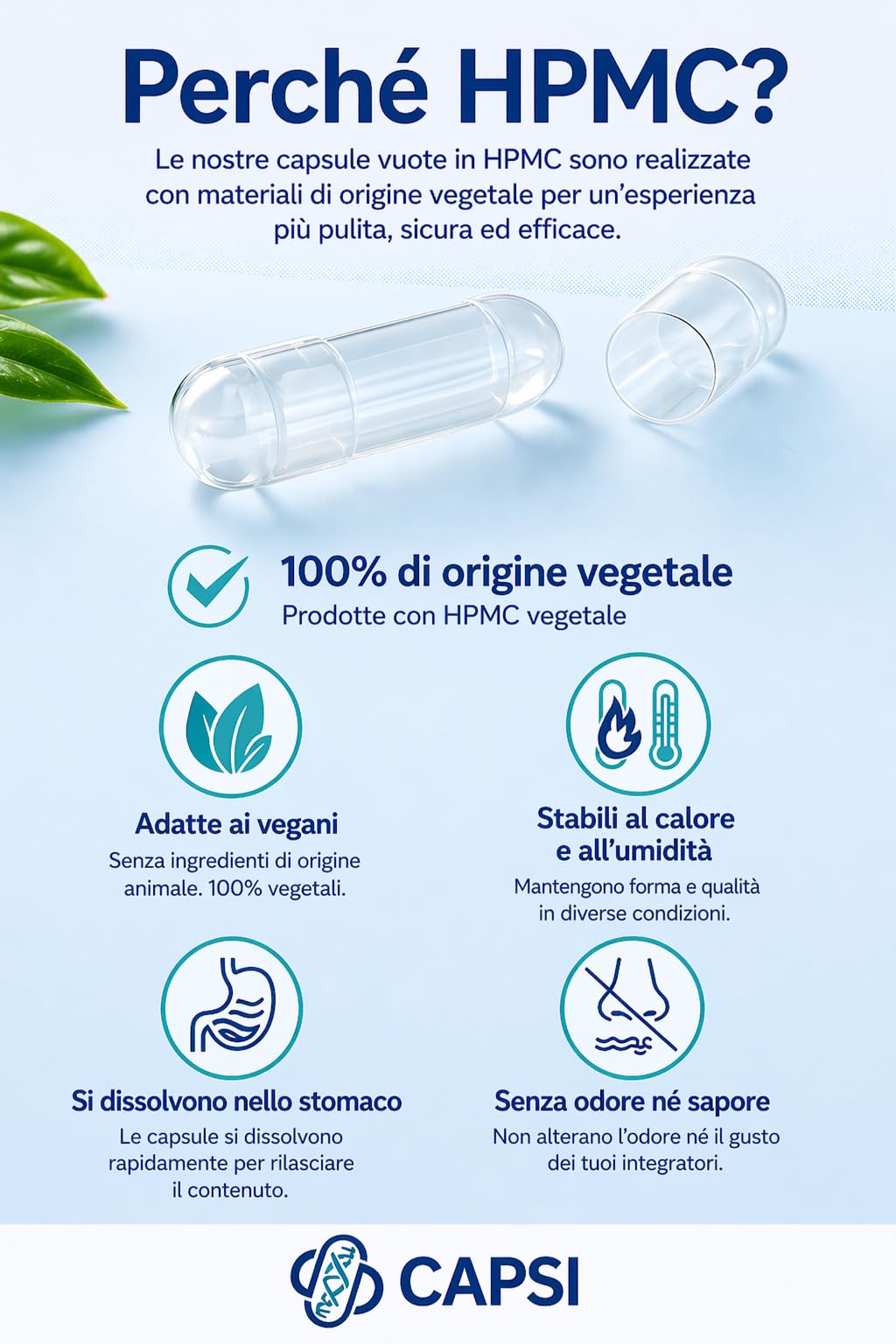 Capsule vegetariane vuote HPMC Dimensioni 0 x 100