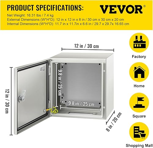 Vista 25 de VEVOR NEMA Caja de acero NEMA, 8 x 8 x 6 pulgadas NEMA 4X Caja eléctrica de acero, IP66 impermeable y a prueba de polvo, caja de conexiones