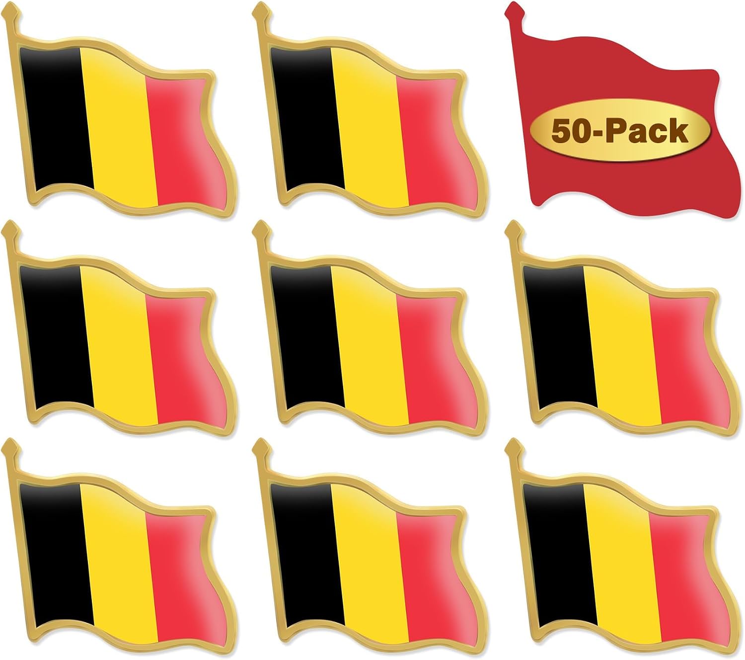 12/24/50/100Pcs Belgium Flag Lapel Pins Bulk - Metal Belgian Brooch Badge Souvenir for Men Women Clothes Bags Hats