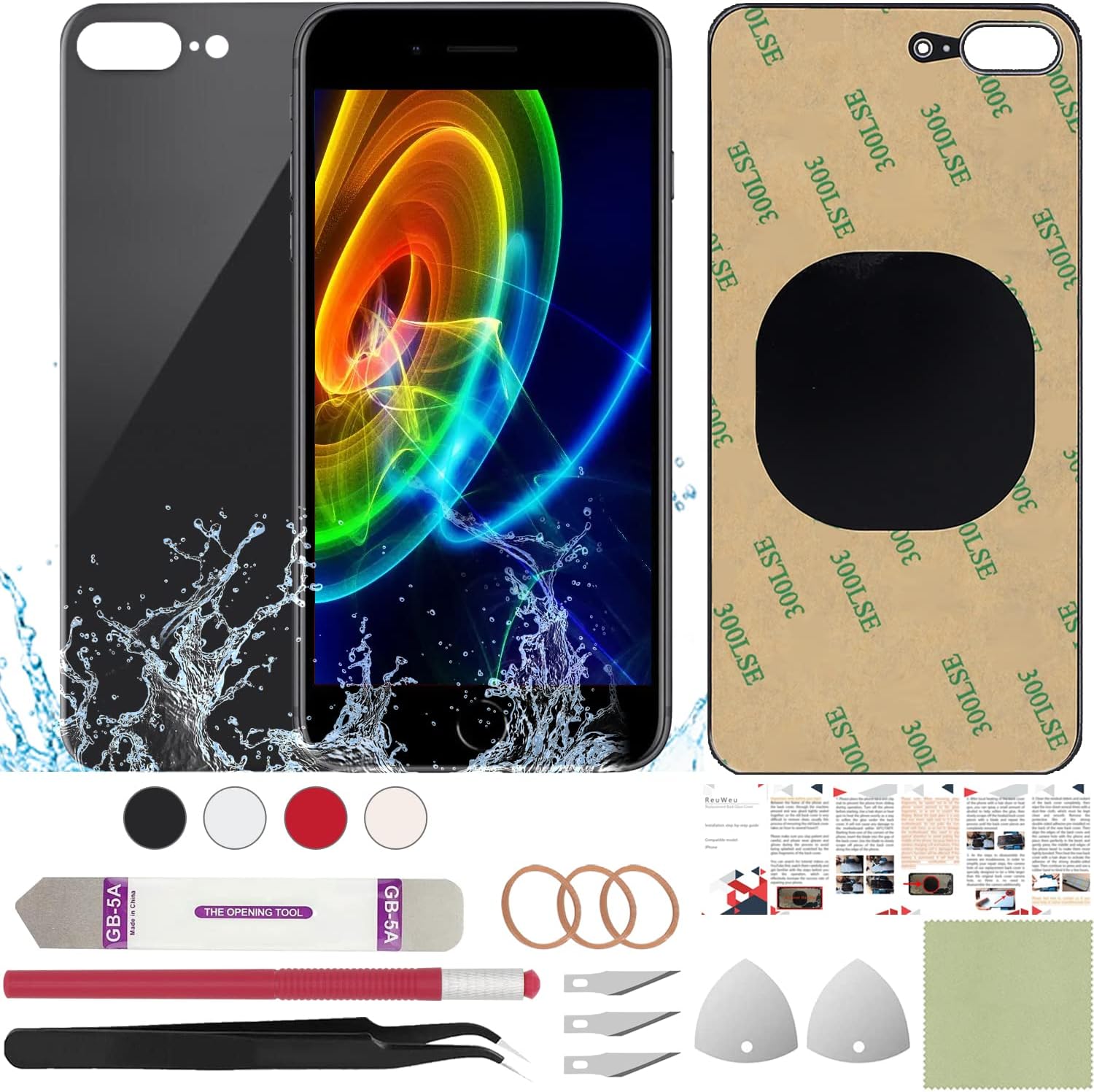 ReuWeu Back Cover Replacement Compatible with 8 Plus 5.5" + Professional Tools (Space Gray)