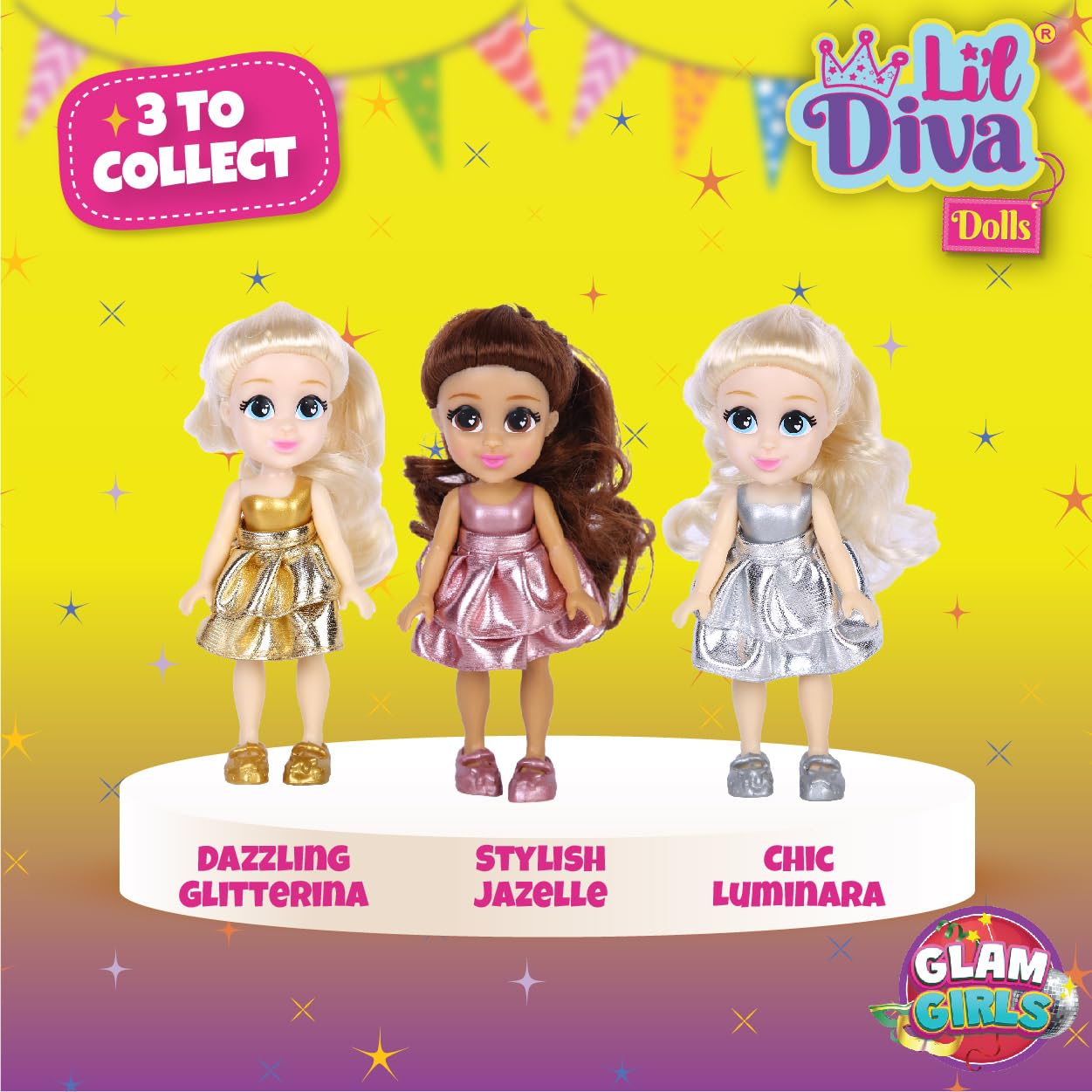 Lil Diva Dolls 6" Glam Girl Glitterina Doll for Girls|Soft Movable Body with Realistic Features|Birthday Gift for Kids 3+ Yrs|Early Learning Toy for Girls|Ideal Gift for Birthdays & Special Occasions 2