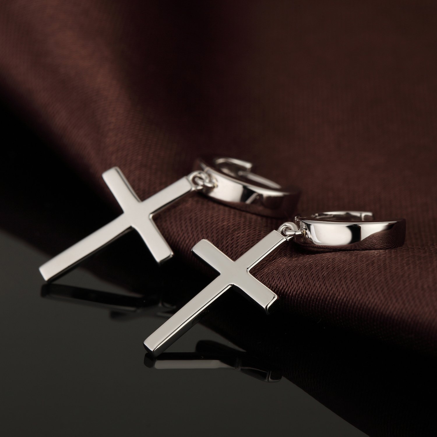 925 Sterling Silber Kreuz Ohrringe Hypoallergene Huggie Creolen/Ohrstecker Kreuz Ohrringe für Damen Herren