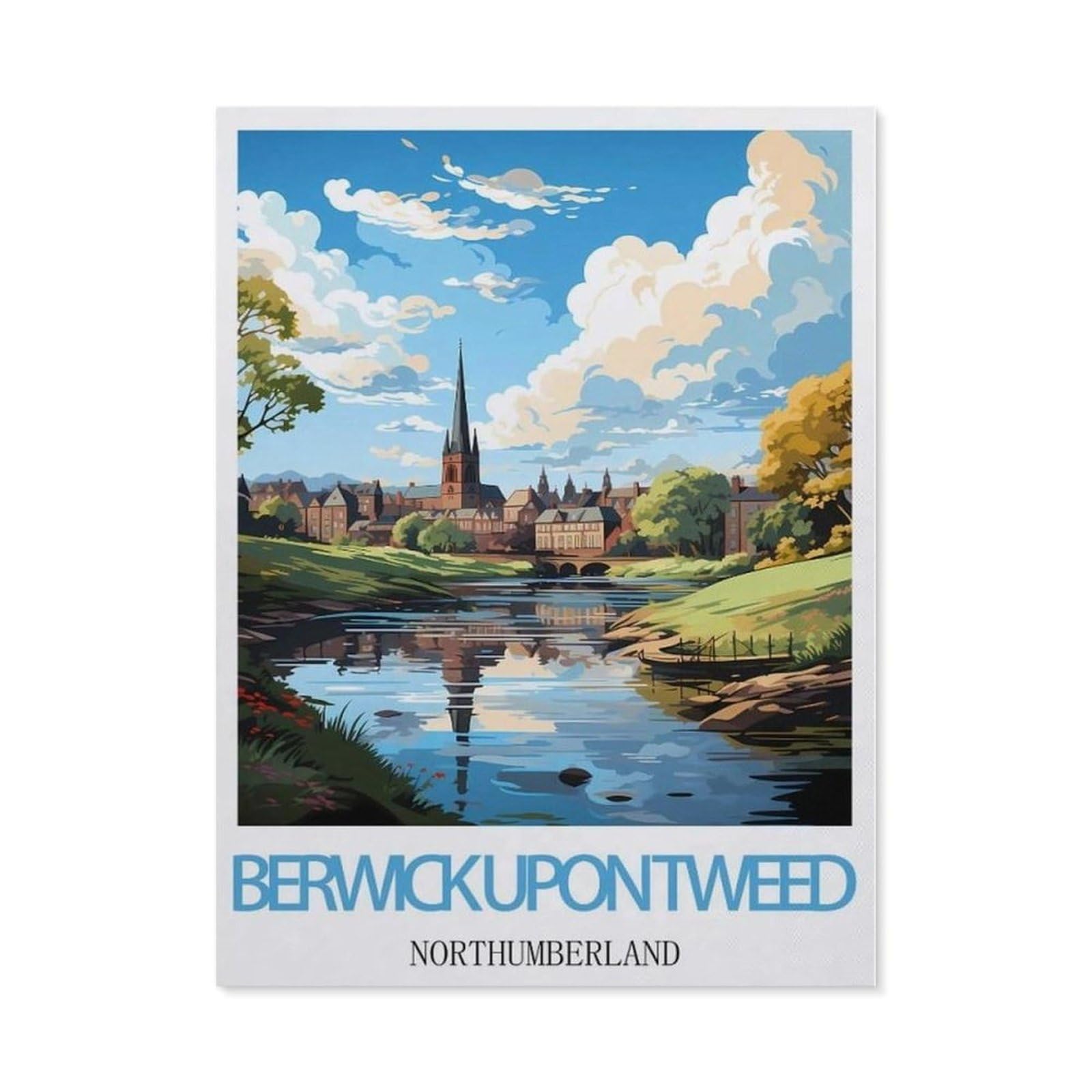 Beayodkp （30 X 40 Cm/11.81 X 15.74 Inches） Berwick-Upon-Tweed Northumberland Vintage Travel Posters，5D Diy Diamond Painting Full Round Drill Diamond Embroidery Cross Stitch Rhinestone Mosaic Paintings Art-Ce90