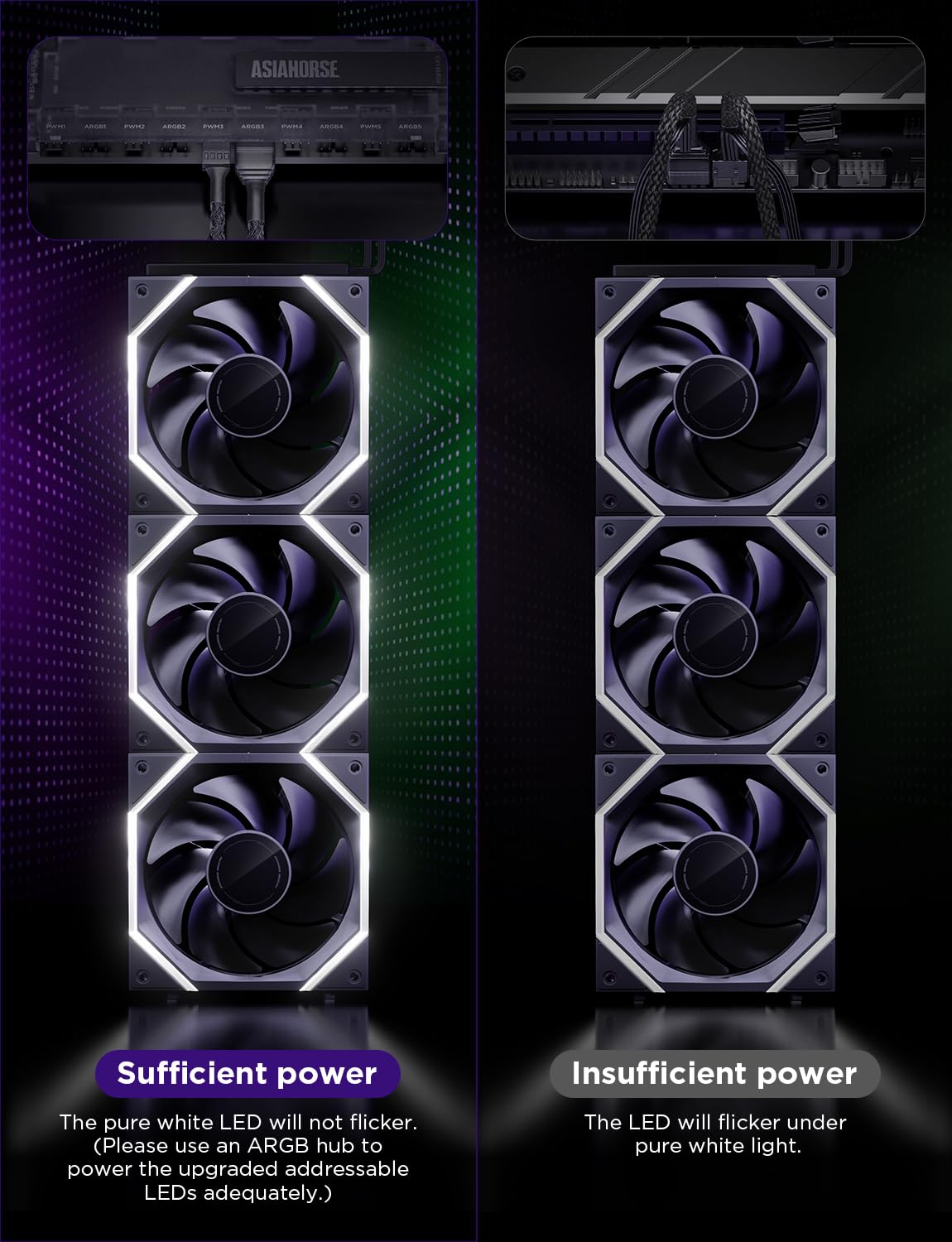 AsiaHorse Nyota Pro 120mm Gehäuselüfter, PC Lüfter 120mm 3er Set, Daisy Chain ARGB PWM 2000RPM Leise, High Airflow Case Fan, Standard-Lüfterblatt (Abluft), Schwarz 3er-Pack