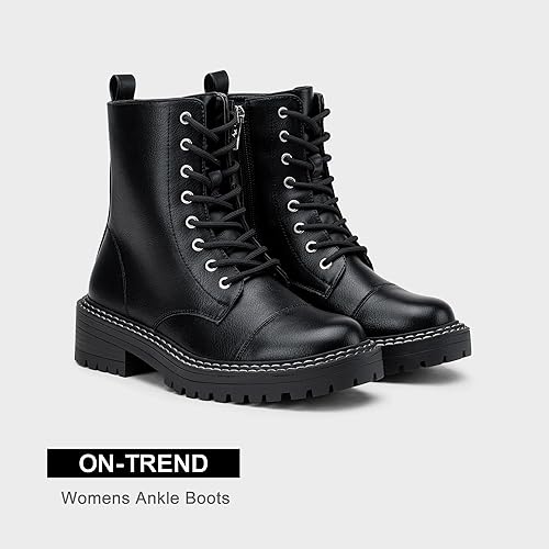 Miniatura 6 de Vepose Botines de combate de moda 9629 para mujer, botines con cordones y cremallera interior