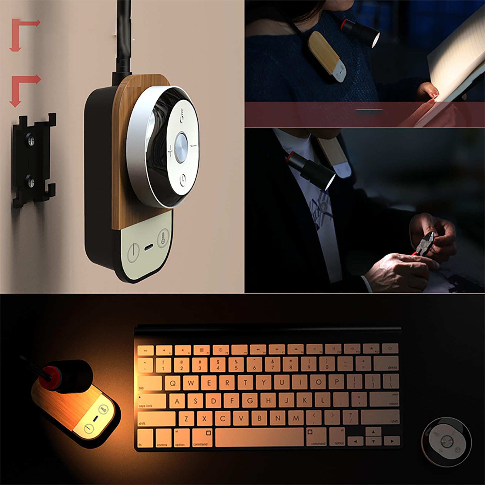 Luce Lettura Flessibile A Collo di Cigno - Applique LED Ricaricabile USB con Touch Dimmer E Telecomando Magnetico, Parete con 5 Livelli di Luminosità (Black)