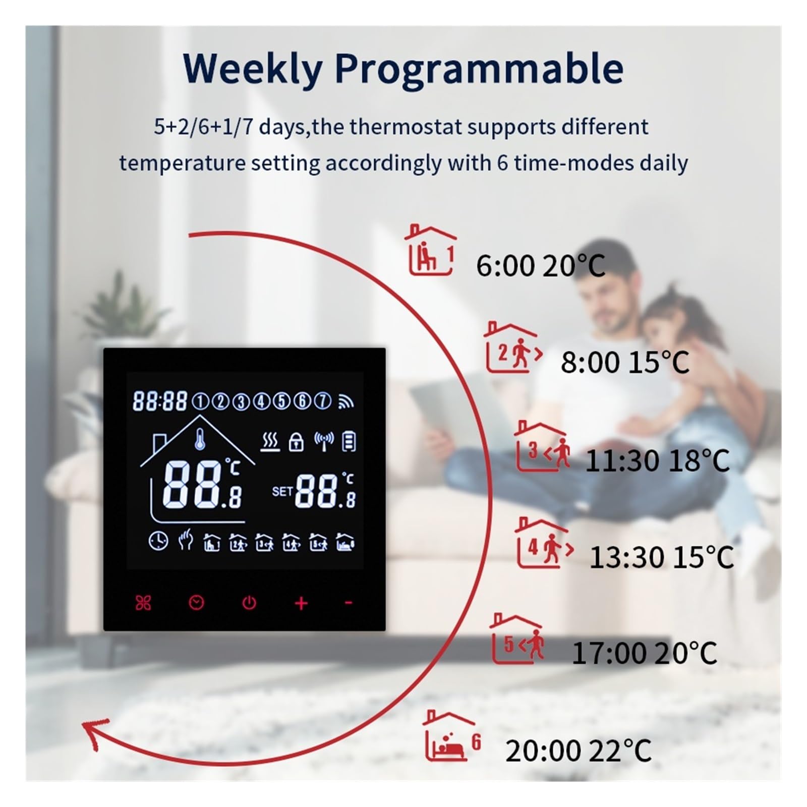 Termostato intelligente Wifi Tuya Warm Riscaldamento a pavimento elettrico Regolatore di temperatura Caldaia acqua/gas Smart Life Work(Water Heating,WIFI)