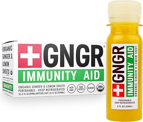 Immunity Aid - Disparo orgánico de jengibre y limón, inyecciones de jengibre prensadas en frío con equinácea, jugo de limón, miel, jugo de jengibre