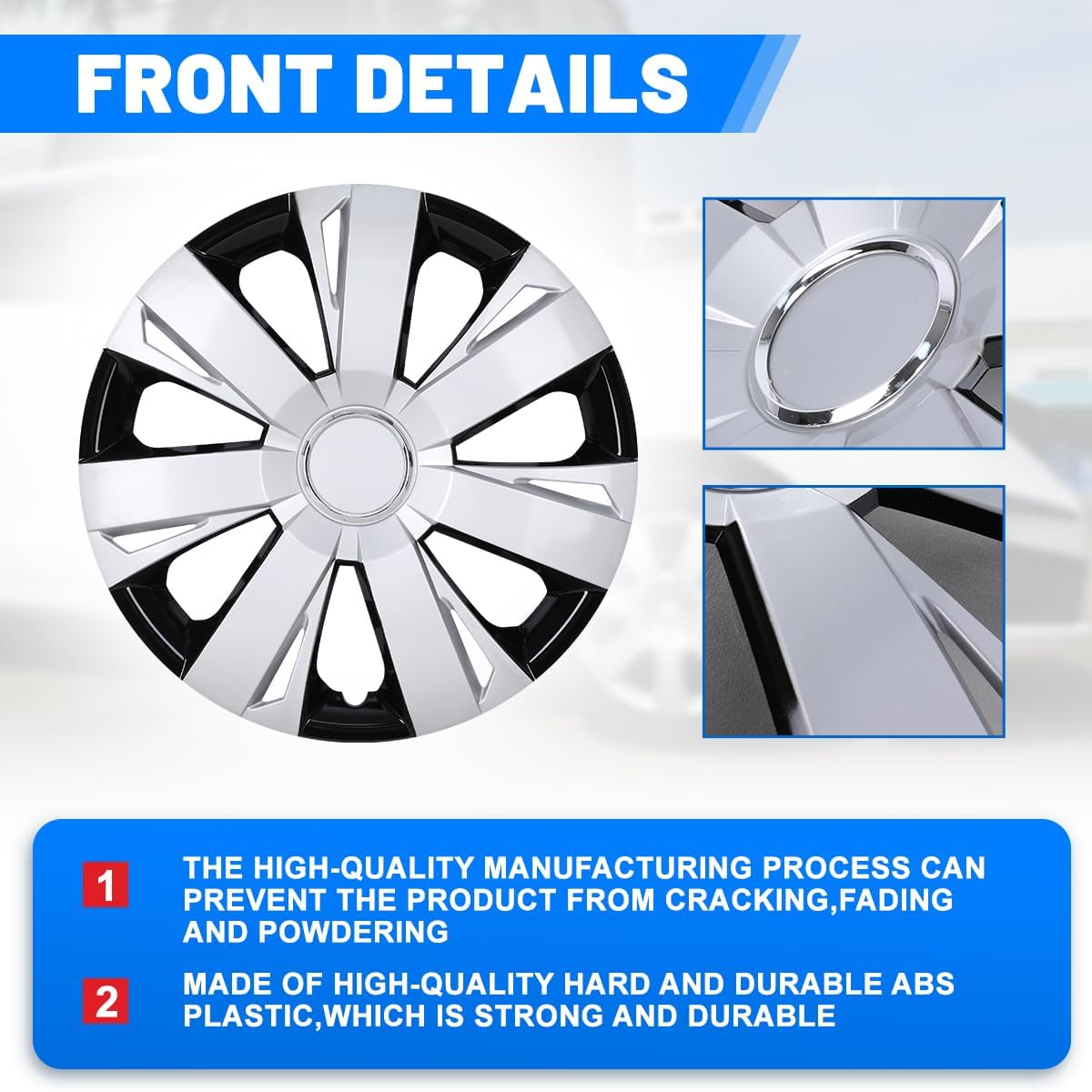 CPW 14" Hubcaps Snap Universal Wheel Rim Cover On Car Truck SUV ABS Material for Car Accessories Wheel Covers Snap Clip Tire Rim, Set of 4 (14 Inch, Silver & Black Lacquer)