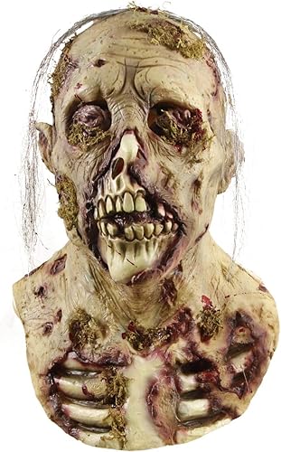 Halloween Creepy Zombie Mask, Scary Walking Dead Man Head Mask, Latex Horror Costume Cosplay Props for Adults